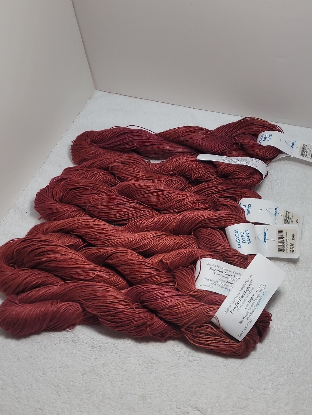 Prism Hand-Dyed Rust Red Linen Yarn Skeins - Lot of 6